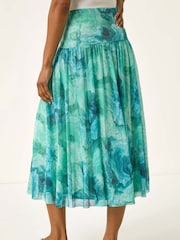 Roman Blue Marble Print Mesh Layer Skirt - Image 4 of 5