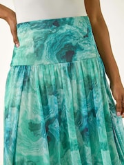 Roman Blue Marble Print Mesh Layer Skirt - Image 5 of 5
