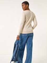 Roman White V-Neck Ribbed Knit Jumper - Image 3 of 5