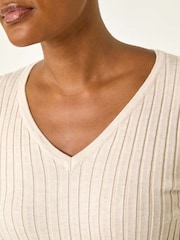 Roman White V-Neck Ribbed Knit Jumper - Image 5 of 5