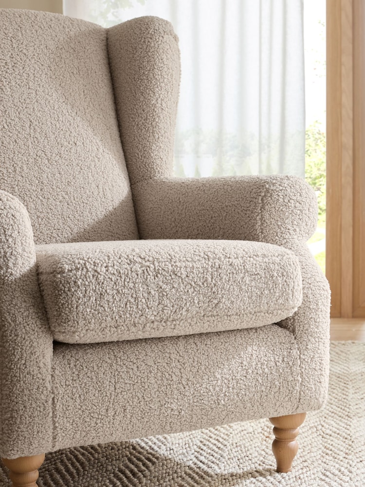 Teddy Boucle Light Natural Sherlock Highback Armchair - Image 2 of 9