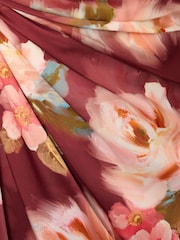 Adrianna Papell Printed Satin Long Brown Dress - Image 3 of 6