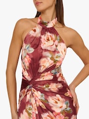 Adrianna Papell Printed Satin Long Brown Dress - Image 4 of 6