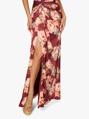 Adrianna Papell Printed Satin Long Brown Dress - Image 5 of 6
