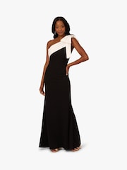 Adrianna Papell Colour Block Crepe Bow Black Gown - Image 1 of 6