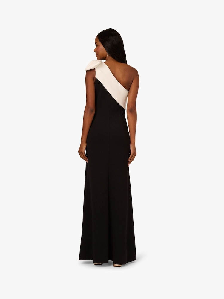 Adrianna Papell Colour Block Crepe Bow Black Gown - Image 2 of 6 Adrianna Papell Colour Block Crepe Bow Black Gown - Image 2 of 6