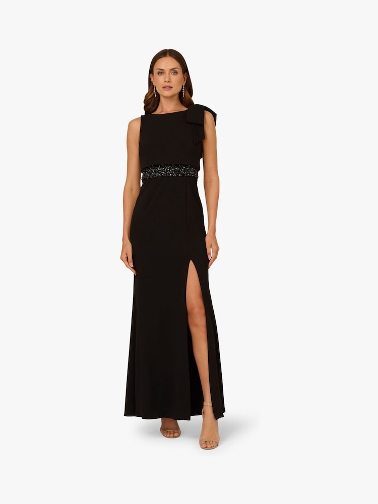 Adrianna Papell Crepe Popover Bead Black Gown - Image 1 of 6