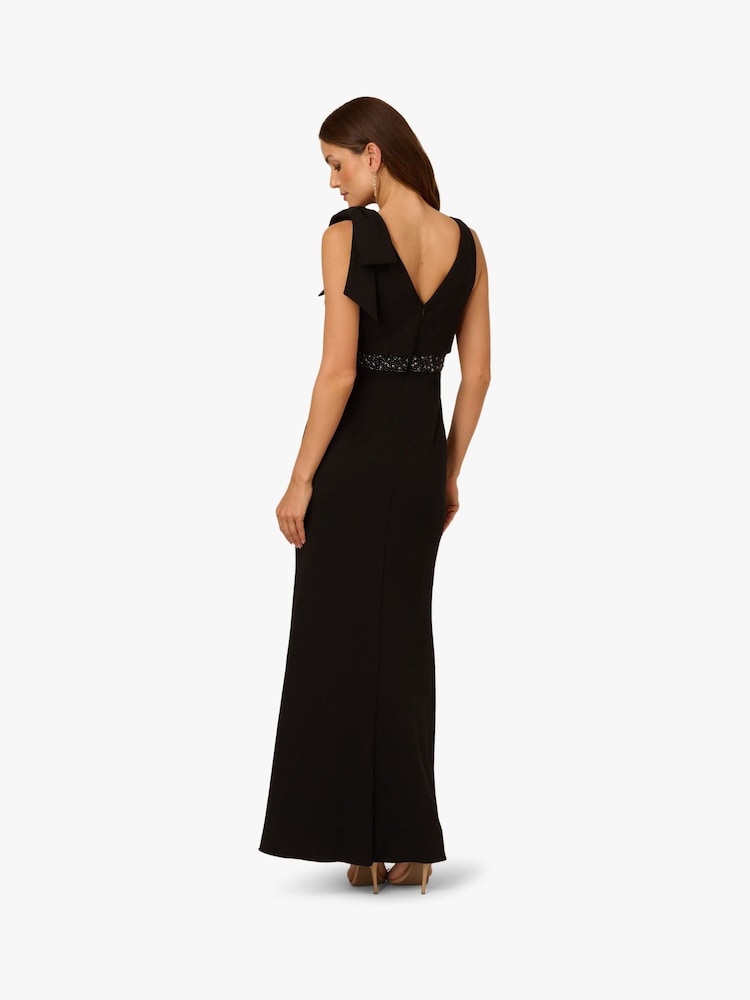 Adrianna Papell Crepe Popover Bead Black Gown - Image 2 of 6