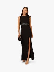 Adrianna Papell Crepe Popover Bead Black Gown - Image 4 of 6