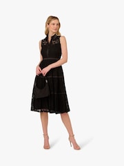 Adrianna Papell Lace Midi Shirt Black Dress - Image 4 of 6