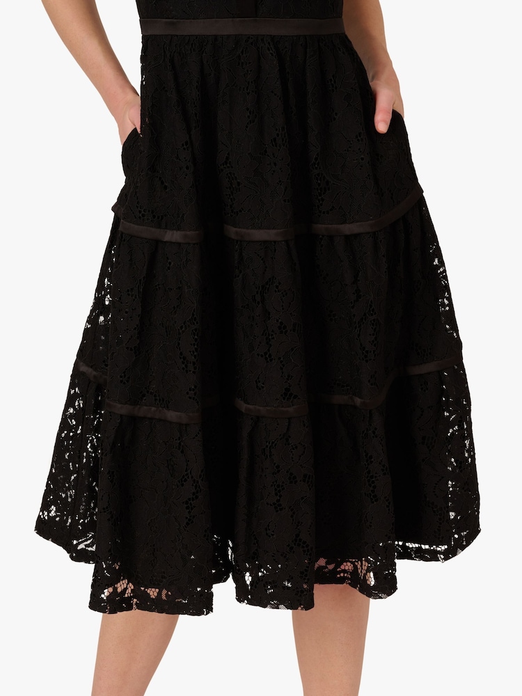 Adrianna Papell Lace Midi Shirt Black Dress - Image 6 of 6
