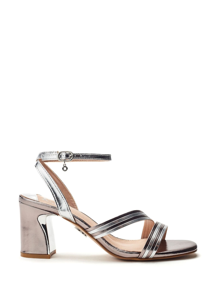 Серебряный - Moda in Pelle Gold Raela Multi Strap Block Heel Sandals - Image 1 of 4