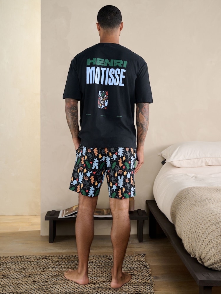 Black Henri Matisse Graphic Short Sleeve Pyjamas Set - Image 1 of 12