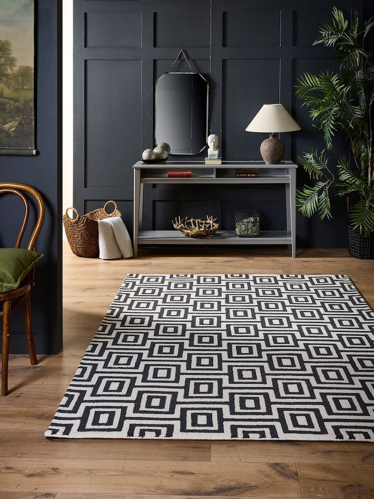 Origin Rug Collection. Black or White Labyrinth Rug - Image 1 of 5