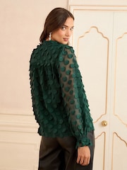 Love & Roses Dark Green Petite 3D Spot Long Sleeve Blouse - Image 2 of 4
