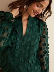 Love & Roses Dark Green Petite 3D Spot Long Sleeve Blouse - Image 4 of 4