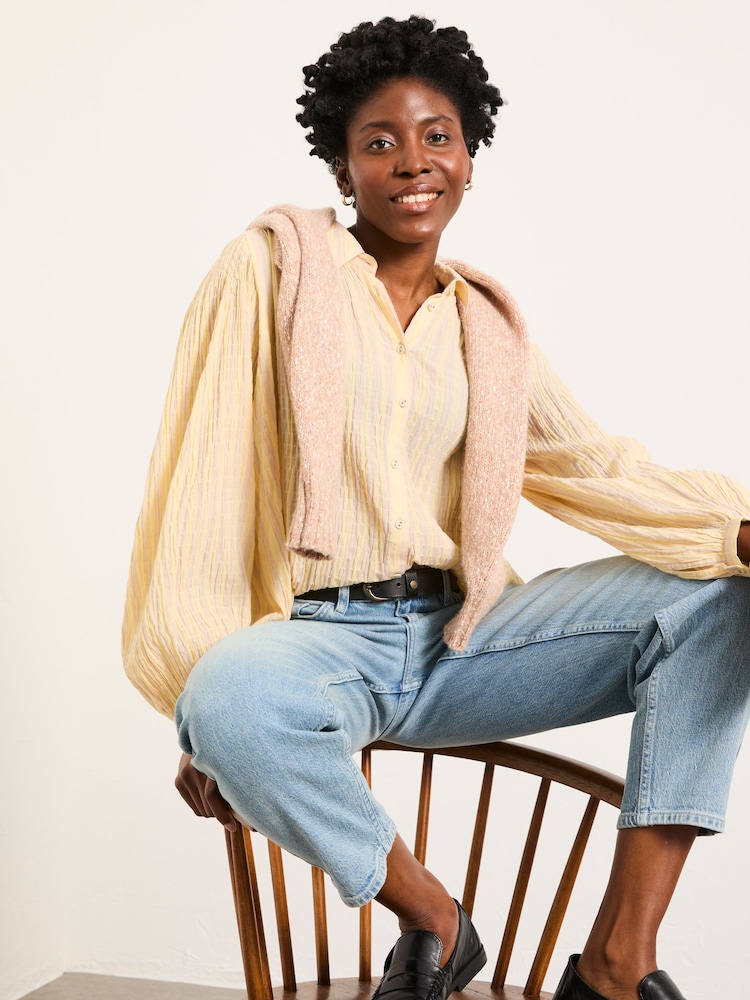 FatFace Ebby Yellow Petite Stripe Blouse - Image 1 of 6 FatFace Ebby Yellow Petite Stripe Blouse - Image 1 of 6