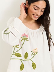 FatFace Dawn Ivory Petite Embroidered Blouse - Image 3 of 6