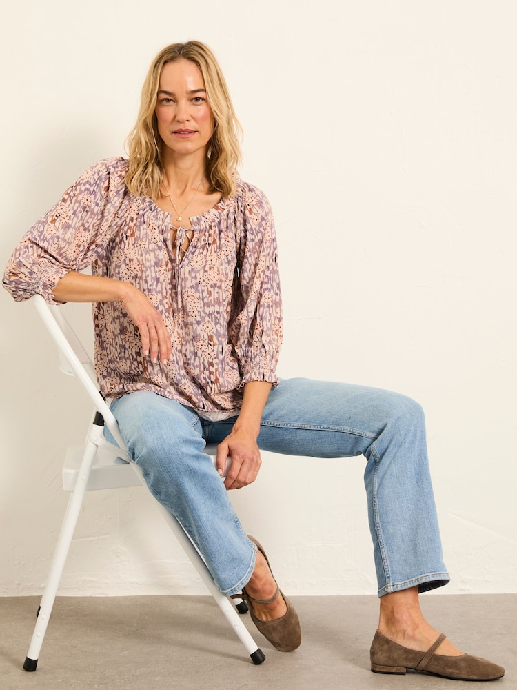 FatFace Kira Purple Oriental Floral Petite Blouse - Image 1 of 5 FatFace Kira Purple Oriental Floral Petite Blouse - Image 1 of 5