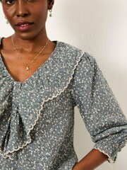 FatFace Carly Blue Ditsy Petite Blouse - Image 3 of 5