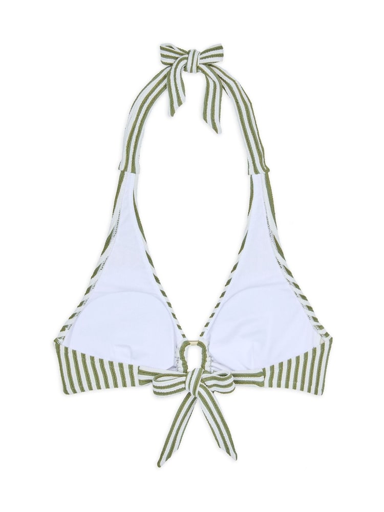 Chelsea Peers Green Crinkle Stripe Halterneck Bikini Top - Image 5 of 5