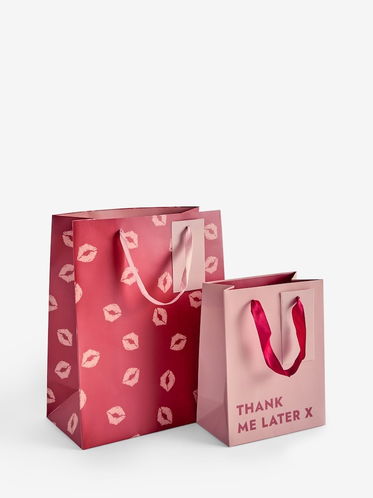 Rockett St George Set of 2 Red/Pink Slogan Gift Bags - Image 5 of 5