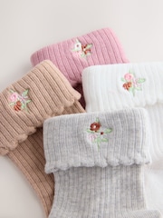 Pink, Grey and Cream Cotton Rich Embroidered Roll Top Ankle Socks 4 Pack - Image 2 of 3