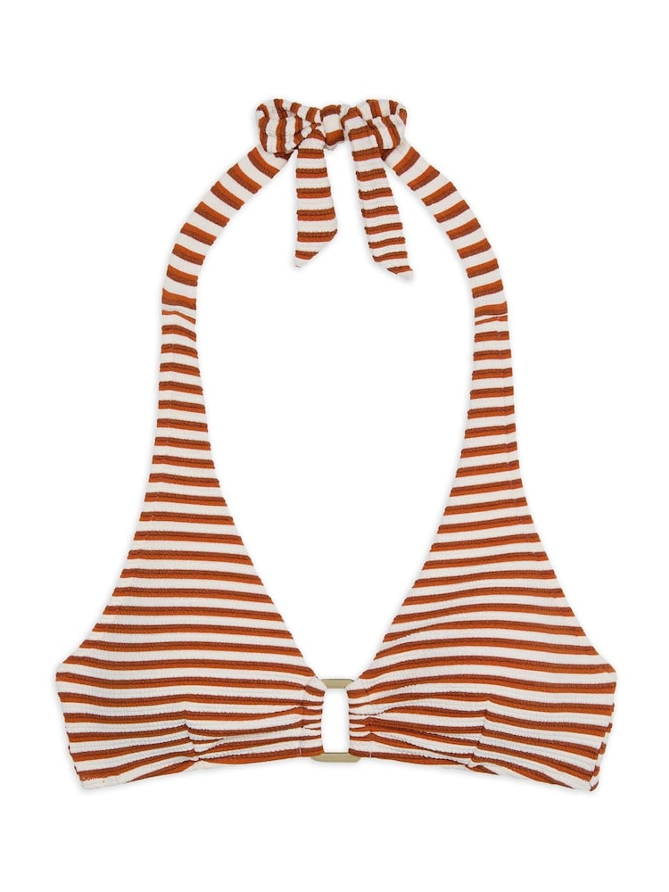 Top de biquíni com decote halter e listras amassadas Chelsea Peers - Imagem 4 de 4