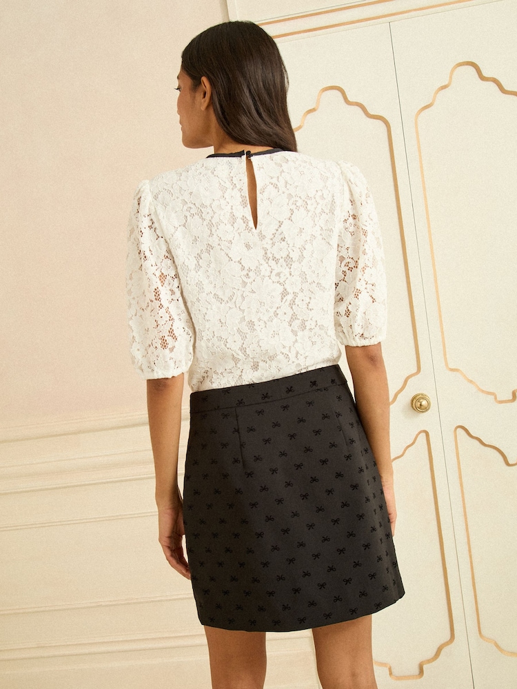 Black Flocked Bow rint - Love & Roses Mini Skirt - Bild 4 von 4