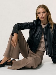 Reiss Black Drew Collared Leather Jacket - Image 1 of 8
