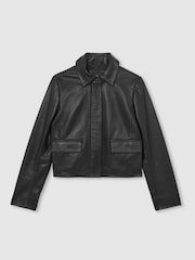 Reiss Black Drew Collared Leather Jacket - Image 2 of 8