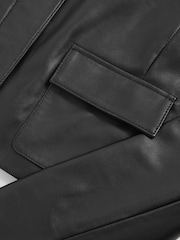Reiss Black Drew Collared Leather Jacket - Image 8 of 8