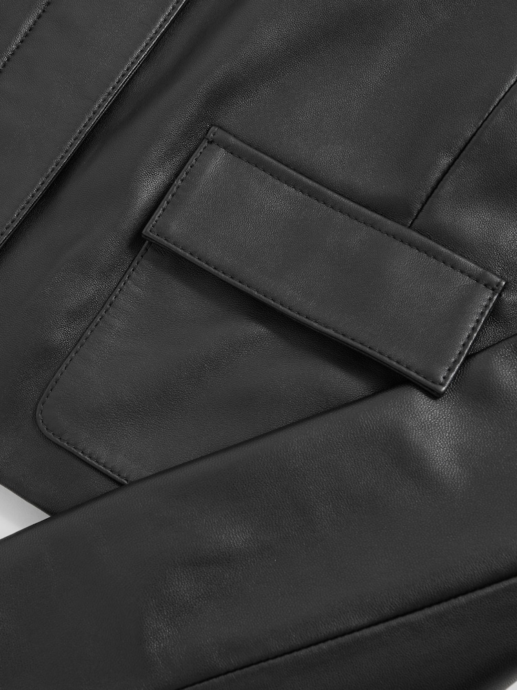 Reiss Black Drew Collared Leather Jacket - Image 8 of 8