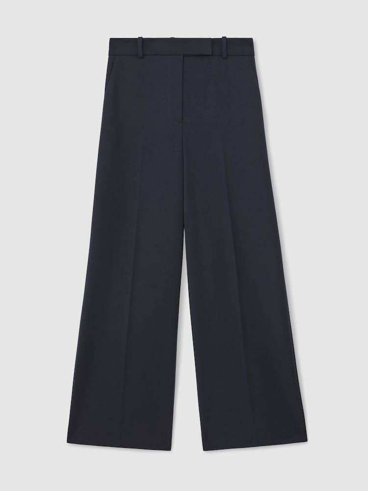 Reiss Navy Gabi Petite Wide-Leg Suit Trousers - Image 2 of 8 Reiss Navy Gabi Petite Wide-Leg Suit Trousers - Image 2 of 8