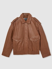 Reiss Tan Peyton Oversized Leather Jacket - Image 2 of 7