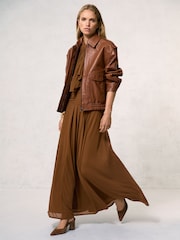 Reiss Tan Peyton Oversized Leather Jacket - Image 3 of 7