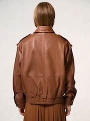 Reiss Tan Peyton Oversized Leather Jacket - Image 5 of 7