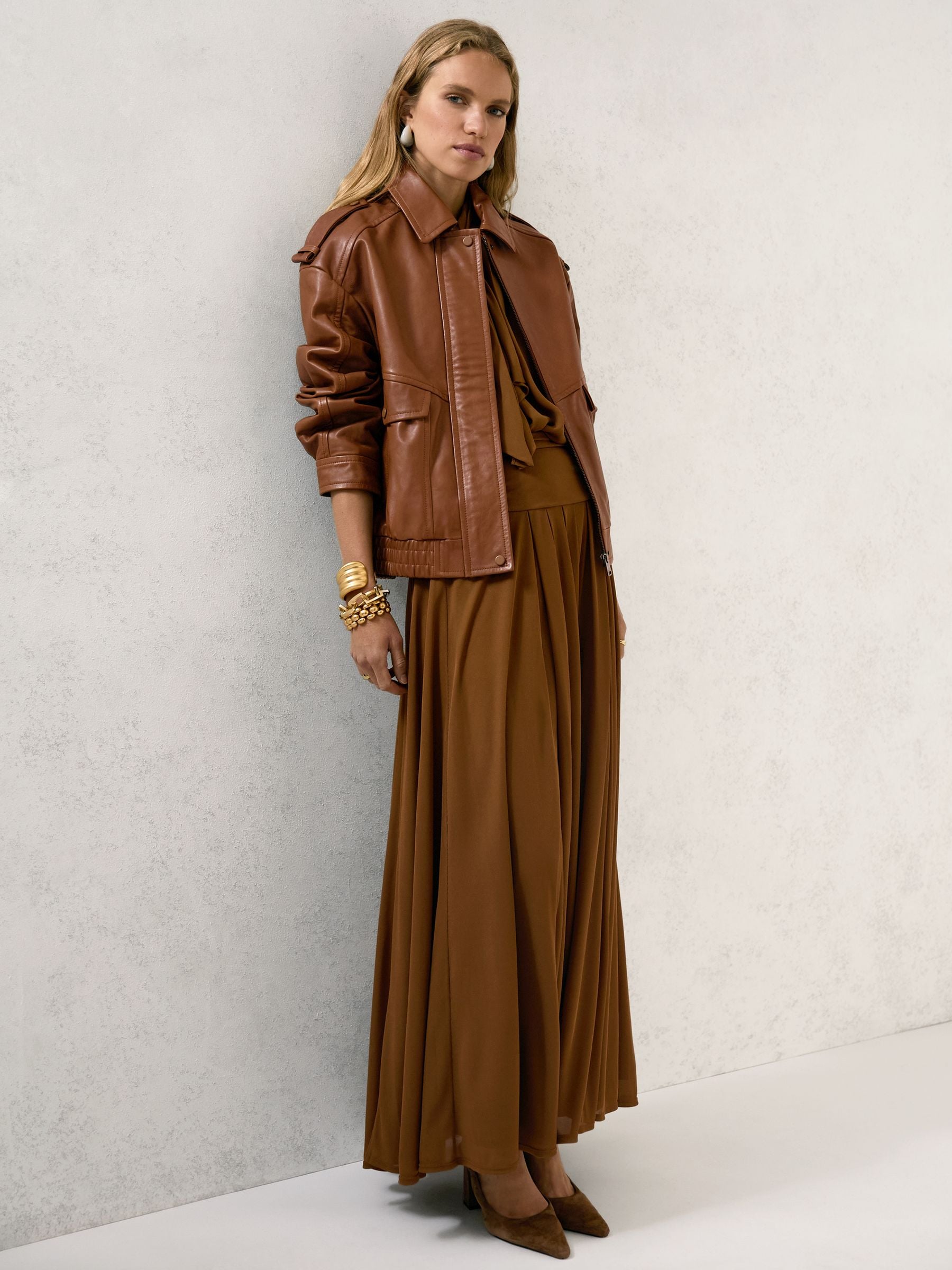 Buy Reiss Tan Peyton Oversized Leather Jacket from Next USA