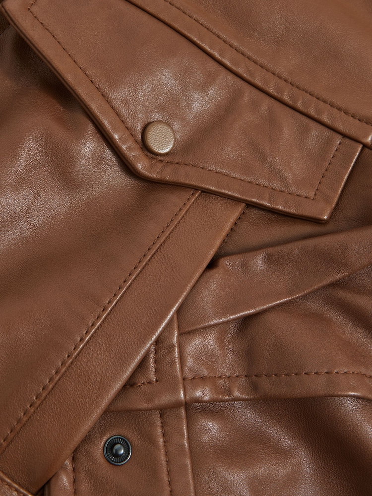 Reiss Tan Peyton Oversized Leather Jacket - Image 7 of 7