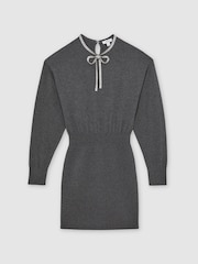 Reiss Grey Ria Wool-Blend Crystal-Bow Knit Mini Dress with Cashmere - Image 2 of 6