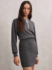 Reiss Grey Ria Wool-Blend Crystal-Bow Knit Mini Dress with Cashmere - Image 3 of 6