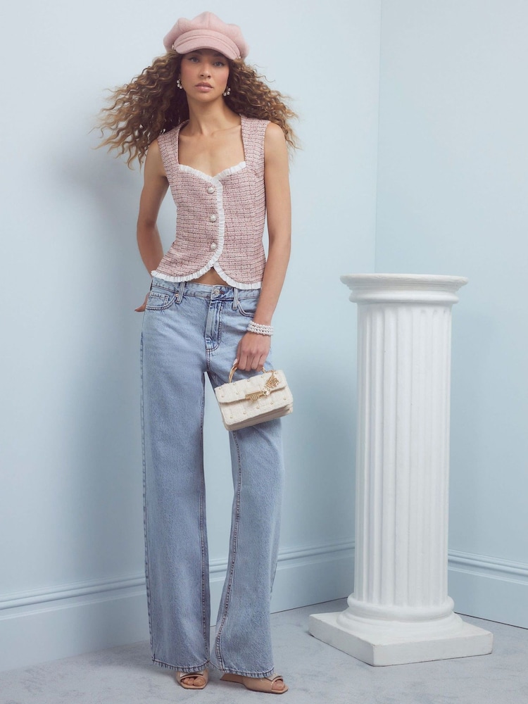 River Island Pink Boucle Frill Waistcoat - Image 1 of 4