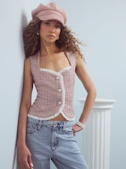River Island Pink Boucle Frill Waistcoat - Image 2 of 4
