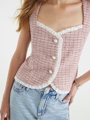 River Island Pink Boucle Frill Waistcoat - Image 4 of 4