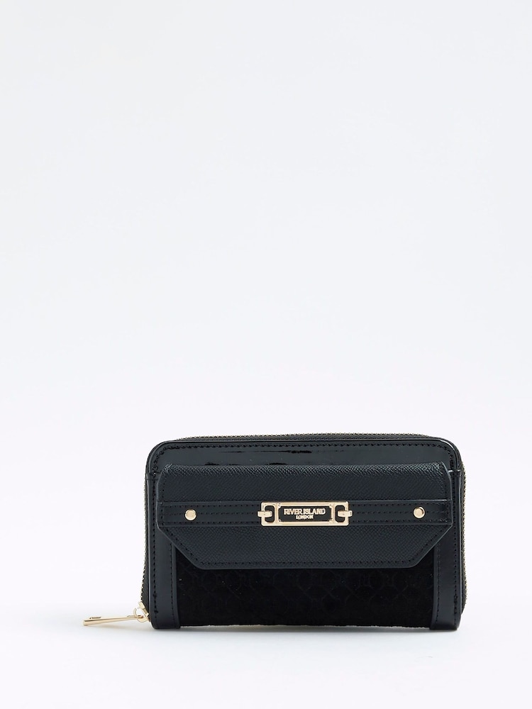River Island Black Embossed Monogram Envelope Purse - Image 1 of 5