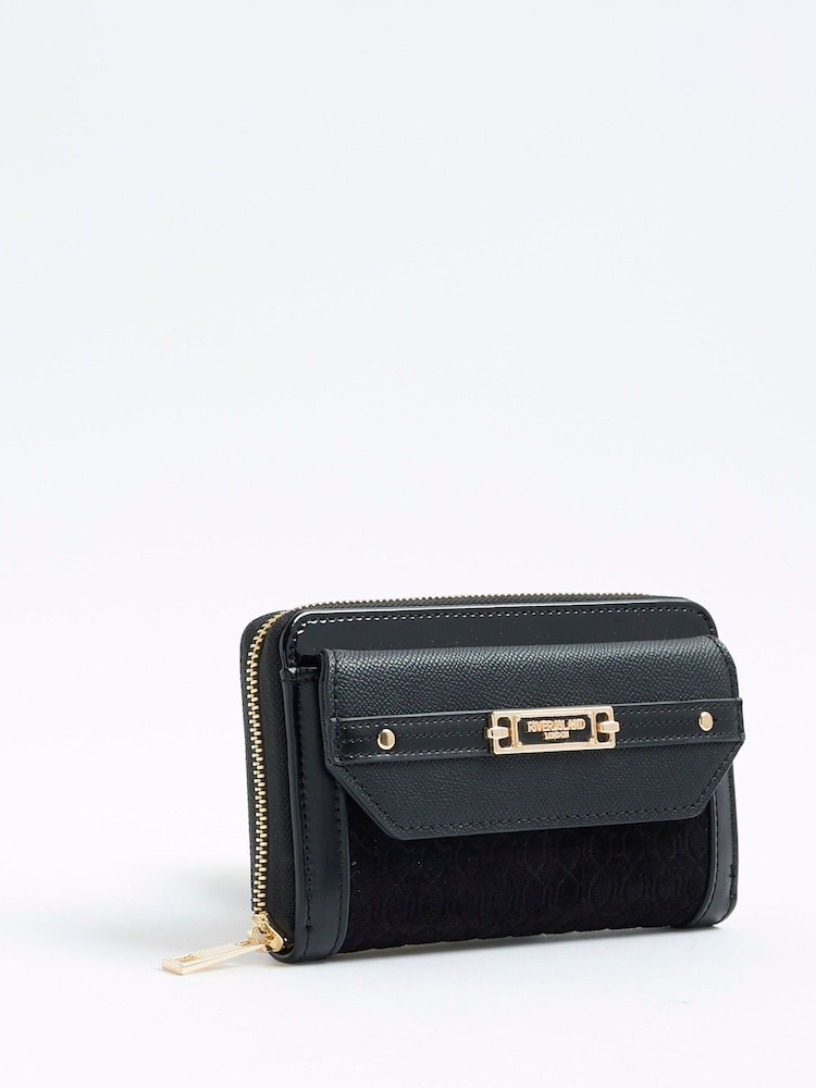 River Island Black Embossed Monogram Envelope Purse - Image 2 of 5