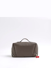 River Island Brown Monogram Charm Make-Up Bag - Image 3 of 5