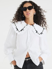 River Island White Collar Lace Trim Poplin Shirt - Image 1 of 4