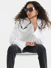 River Island White Collar Lace Trim Poplin Shirt - Image 2 of 4