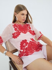 River Island Pink Mesh Broderie Shell Top - Image 1 of 4
